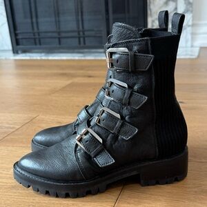 Dolce Vita Gaven Black Leather Lug Combat Boots - Ladies Size 7.5 -‎ Like New